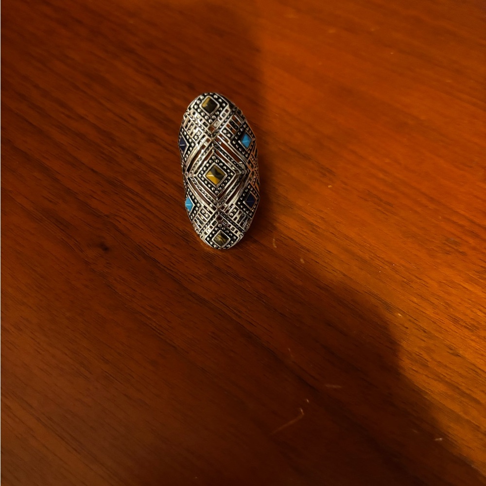 Geometric Silver and Blue Statement Ring 

Marked 925 beautifully made